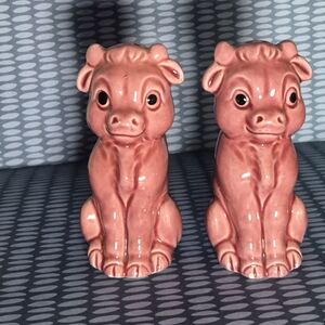 Pair of Pink Ceramic Pig Figurines